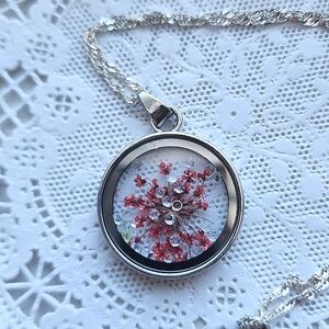 Dried Red Floral glass necklace